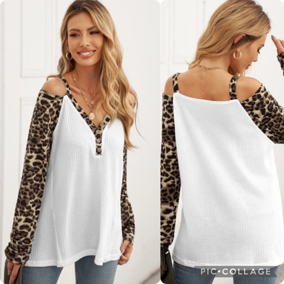 LEOPARD V-Neck Long Sleeves Blouse New - Picture 1 of 1
